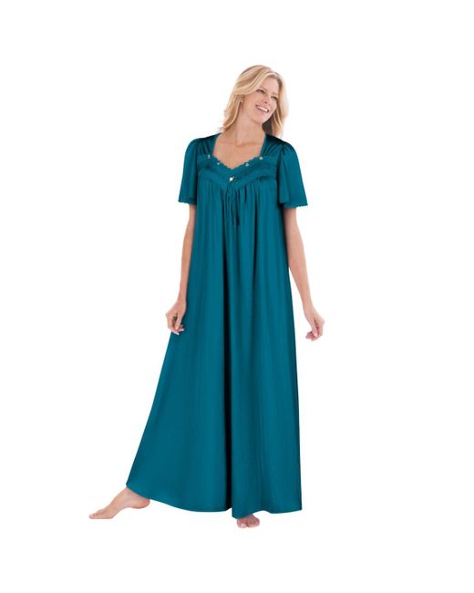 Only Neccessities Blue Only Necessities Plus Size Long Silky Lace-trim Gown