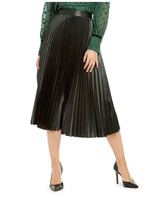 Elie Tahari Green Sue Pleated Satin Midi Skirt