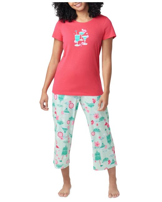 Hue Red Printed Short-sleeve Capri Pajama Set