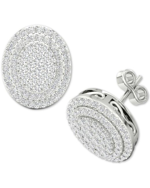Macy's Metallic Diamond Oval Cluster Stud Earrings (1/2 Ct. T.w.) In Sterling Silver