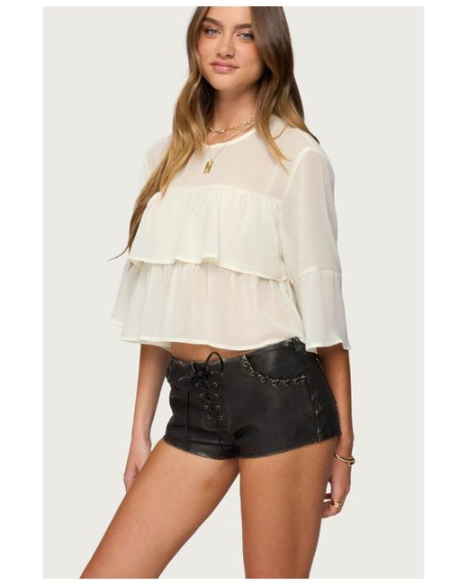 Edikted Natural Missey Ruffled Chiffon Top