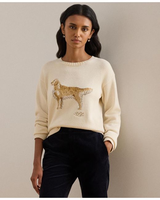 Ralph Lauren Women's Natural Intarsia-knit Golden Retriever Sweater