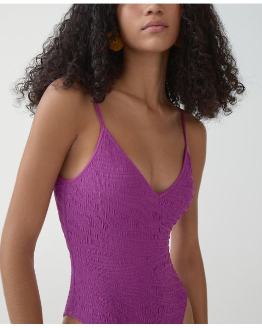 Mango Purple Adjustable Straps Textured Swimsuit