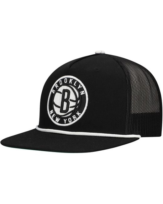 Mitchell & Ness Black Brooklyn Nets Roper Trucker Snapback Hat for men