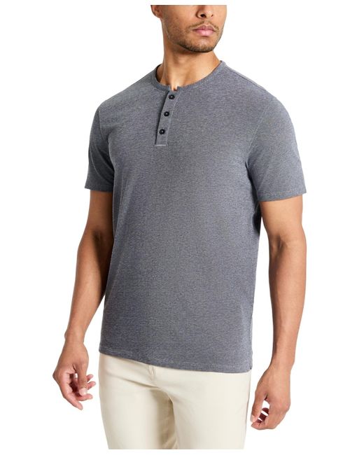 Kenneth Cole 4-way Stretch Heathered Stand-collar Pique Henley in Gray ...