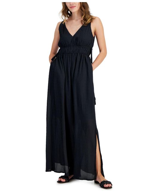 Taylor Blue V-neck Side-slit Maxi Dress
