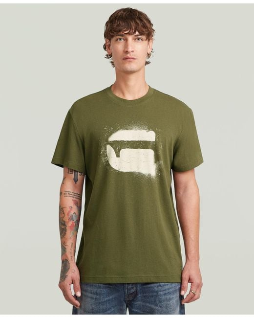 G-Star Men's Green Spray G Logo T-shirt
