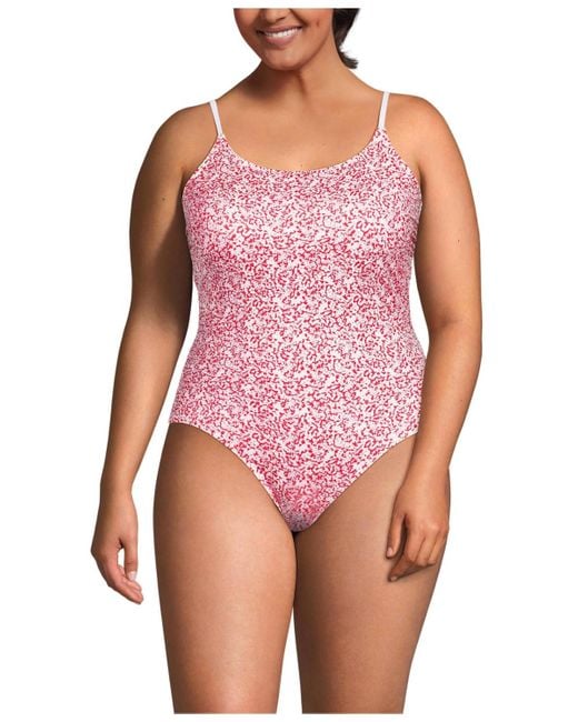 Lands' End Pink Plus Size Tugless Thin Strap One Piece Swimsuit