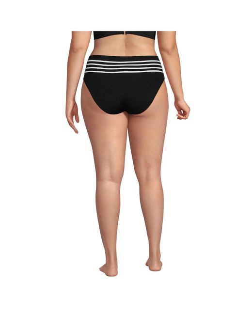 Lands' End Black Plus Size Chlorine Resistant Piped Clean Front High Waisted High Leg Bikini Bottoms