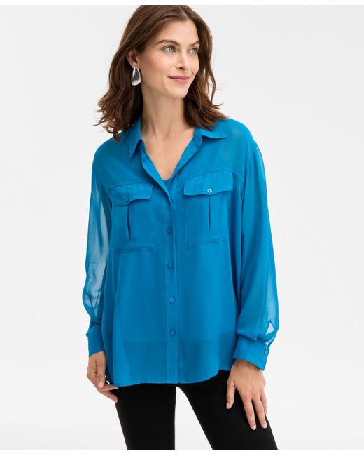 INC International Concepts Blue Button-front Shirt