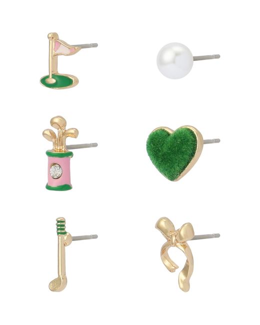 Betsey Johnson Green Faux Stone Golf 6-single Stud Earring Set