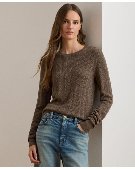 Ralph Lauren Brown Long Sleeves Pointelle Knit Sweater P Xs Xxl