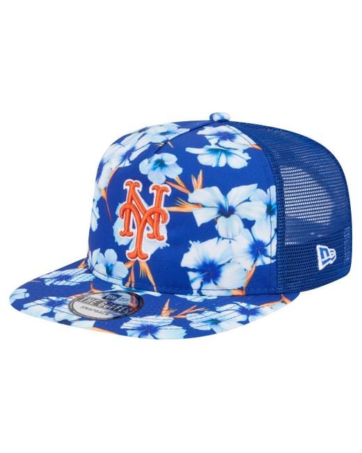 KTZ Blue New York Mets Adventure Pattern Golfer Trucker Snapback Hat for men