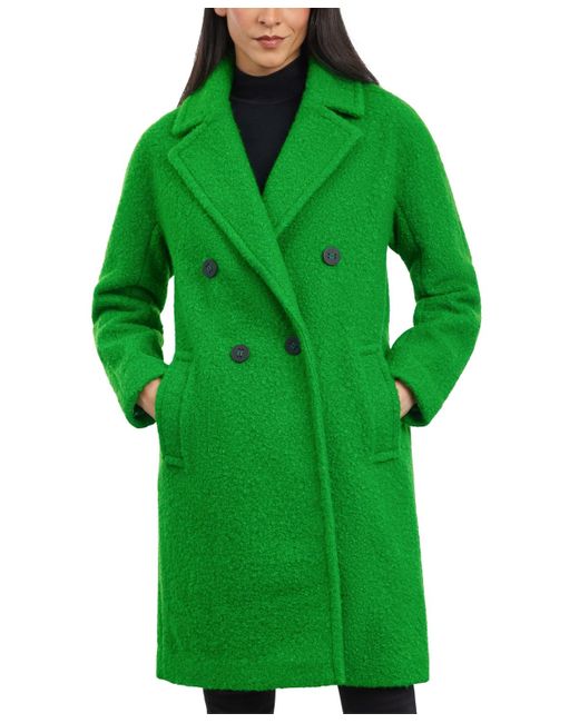 BCBGeneration Green Double-breasted Boucle Walker Coat