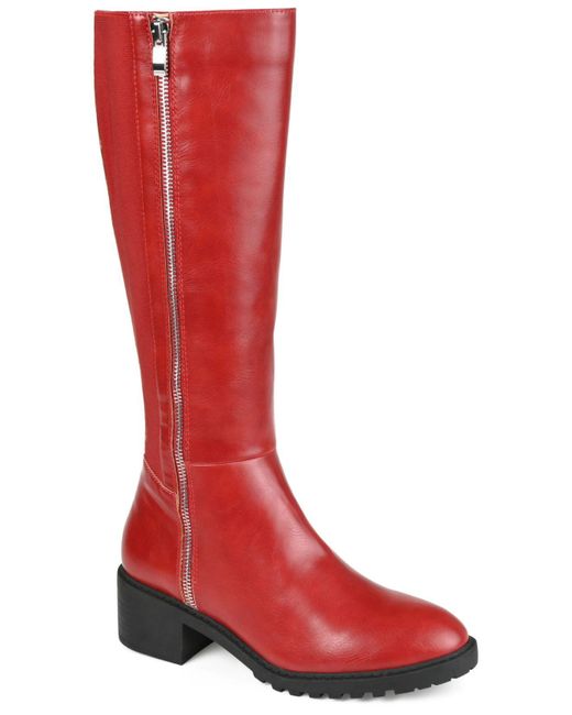 Journee Collection Leather Extra Wide Calf Tall Boots in Red Lyst