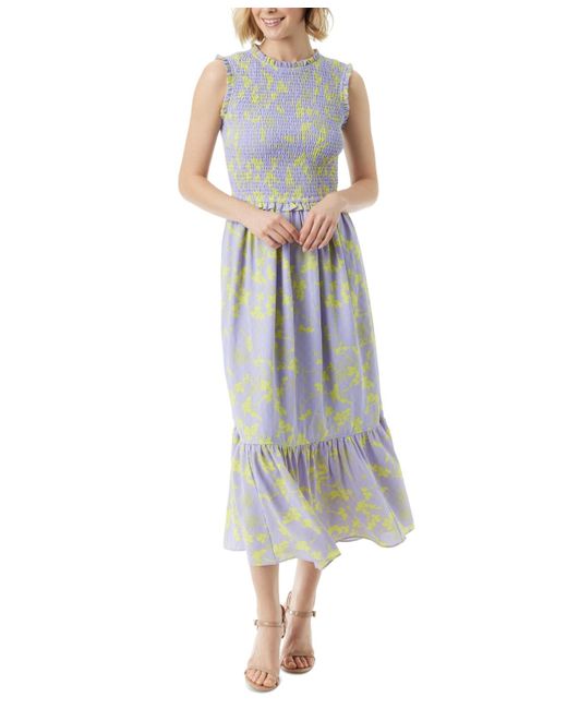 Jessica Simpson Blue Mira Floral-print Smocked Maxi Dress