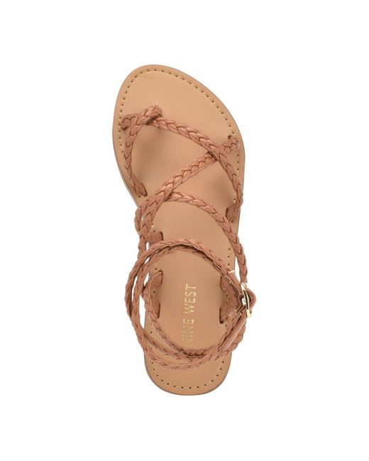 Nine West Coralin Toe Ring Strappy Flat Sandals in Brown Lyst