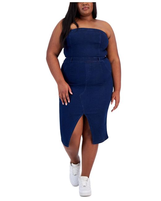 Derek Heart Blue Trendy Plus Size Strapless Denim Bodycon Dress