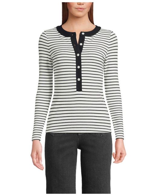 Lands' End Gray Drapey Rib Fitted Long Sleeve Henley T-shirt