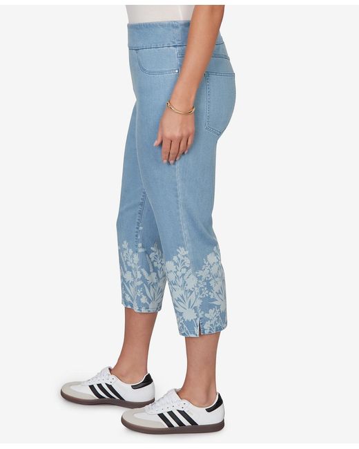Ruby Rd Blue Plus Size Printed Hem Denim Capri Pants