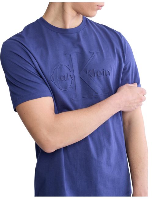 Calvin Klein Blue Regular-fit Embossed Monogram Logo Graphic T-shirt for men