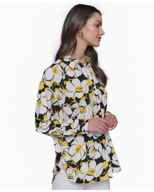 Karl Lagerfeld Multicolor Printed Oversized Button-front Top