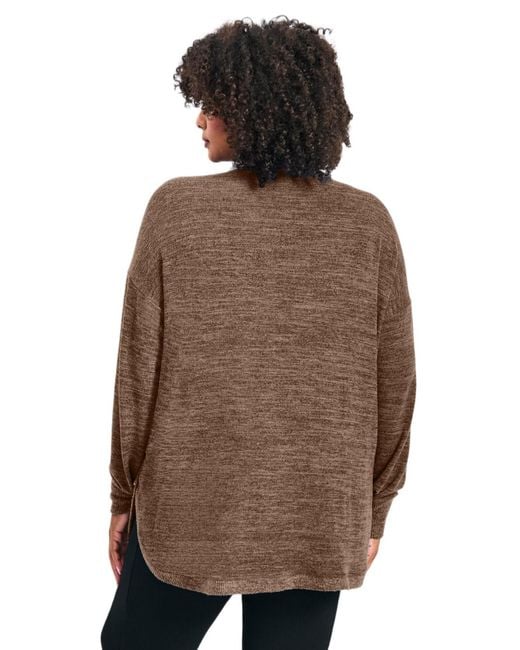 Avenue Brown Plus Size Bec Button Detail Hacci Top
