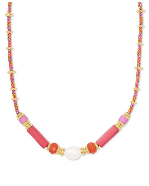 Kendra Scott Multicolor 14k Gold-plated Stone Bead & Genuine Pearl (9-13mm) 16" Magnetic Paracord Collar Necklace