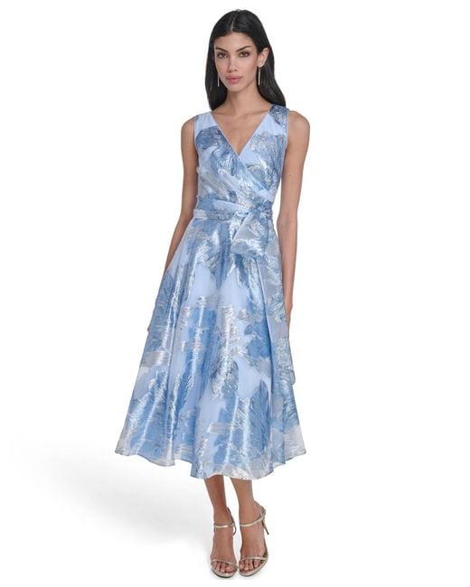 Eliza J Wrap Front V-neck Midi Dress in Blue | Lyst