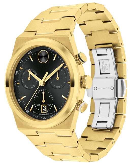 Movado Metallic Bold Quest Swiss Quartz Chrono Ionic Plated Light Gold Steel Watch 42mm for men