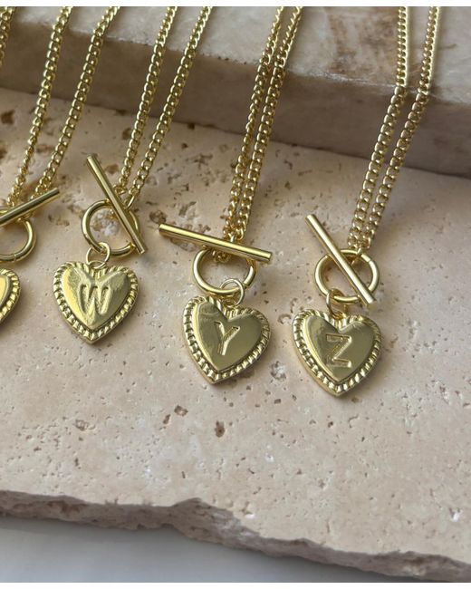 Adornia Metallic Gold Heart Initial toggle Necklace