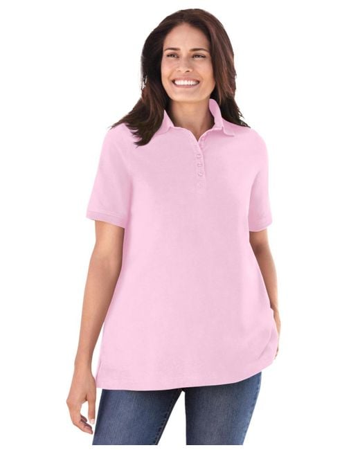 Woman Within Pink Plus Size Within Perfect Short-sleeve Polo Shirt