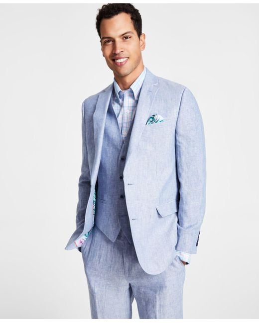 Bar Iii Blue Slim-fit Textured Linen Suit Separate Jacket, Created For Macy's for men