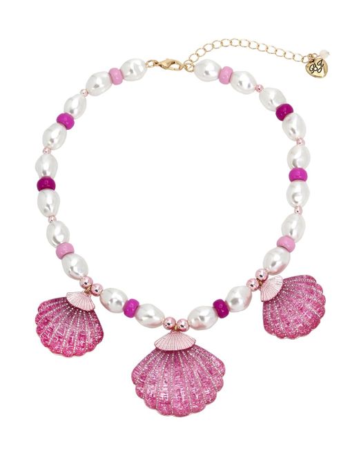 Betsey Johnson Pink Faux Stone Seashell Bib Necklace