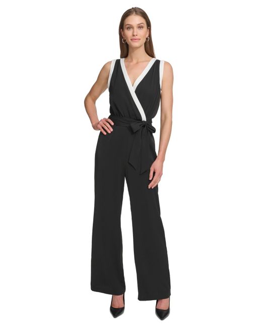DKNY Black V-neck Sleeveless Tie-waist Jumpsuit