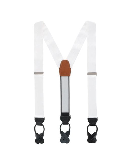 Trafalgar White Dutton Solid Colored Silk Button End Suspenders for men
