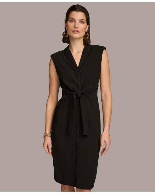 Donna Karan Black Tie-front Sleeveless Blazer Dress