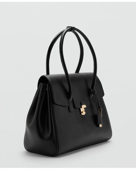 Mango Black Medium City Flap Handbag