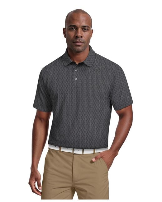 PGA TOUR Gray All-over Micro Jacquard Short-sleeve Golf Polo Shirt for men