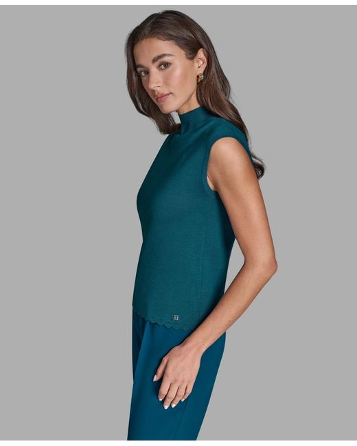 BCBGMAXAZRIA Blue Sleeveless Mock Neck Knit Top