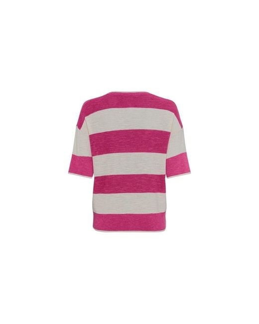 Olsen Pink Cotton Blend Striped Pullover