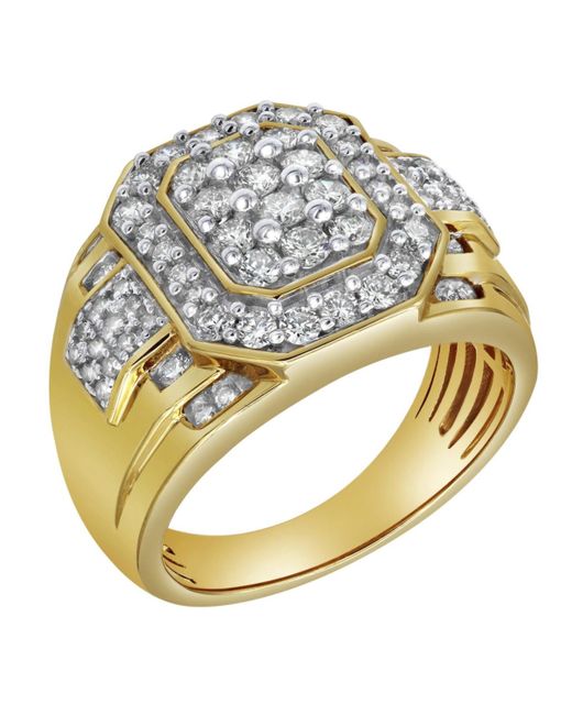 LuvMyJewelry Metallic Hexonic Premium Natural Certified Diamond 1.50 Cttw Round Cut 14k Gold Statement Ring for men