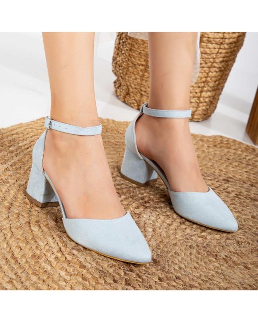 Forever & Always Shoes Blue Miranda Low Block Heels