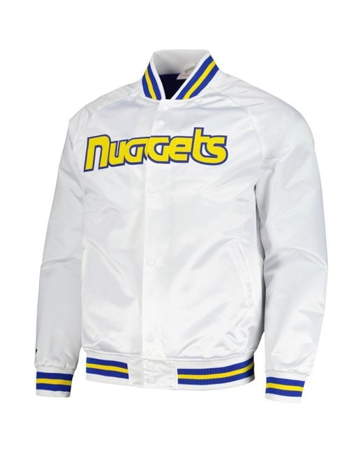 Mitchell & Ness White Denver nuggets Hardwood Classics Throwback Wordmark Raglan Full-snap Jacket for men
