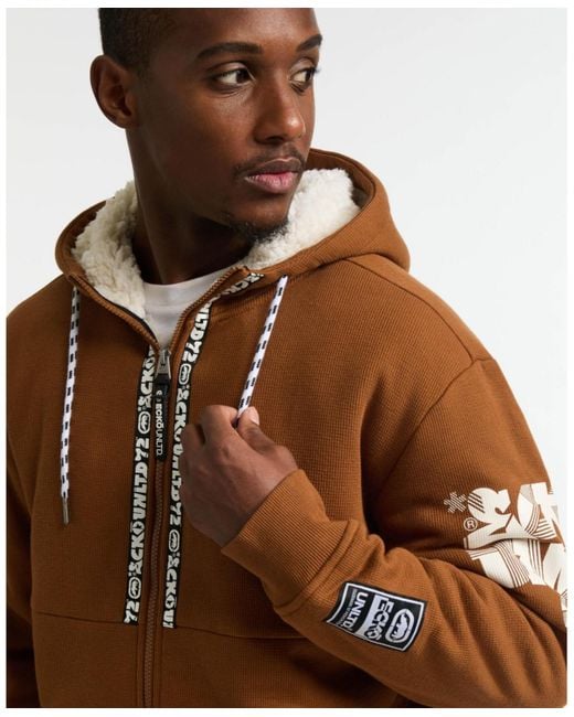 Ecko' Unltd Brown Birth Year Sherpa Hoodie for men