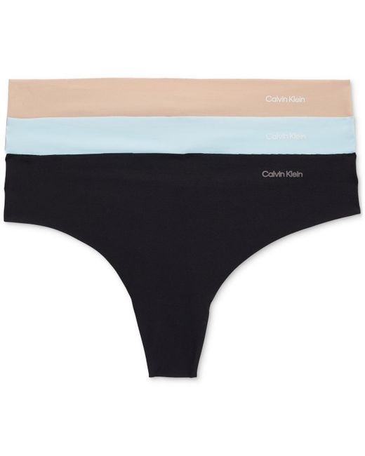 Calvin Klein Blue Invisibles 3-pack Thong Underwear Qd3558