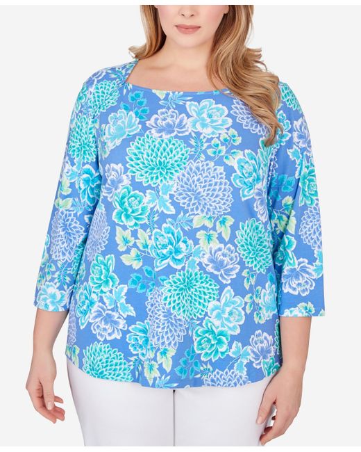 Ruby Rd Blue Plus Size Japanese Mums Top