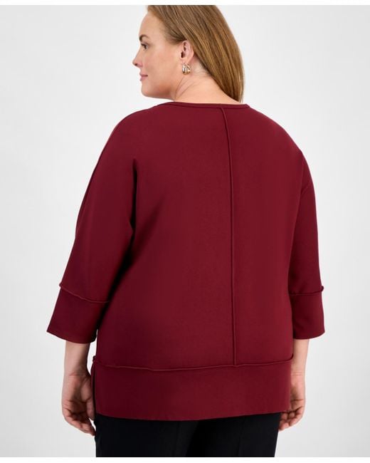 Jones New York Red Plus Size Serenity Crewneck Dolman-sleeve Top