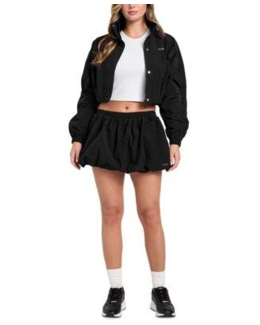 Guess Black Nina Zip Front Cropped Jacket Balloon Mini Skirt