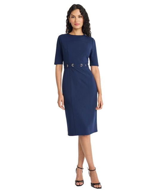 Maggy London Crewneck Sheath Midi Dress in Blue | Lyst Maggy London Crewneck Sheath Midi Dress in Blue | Lyst